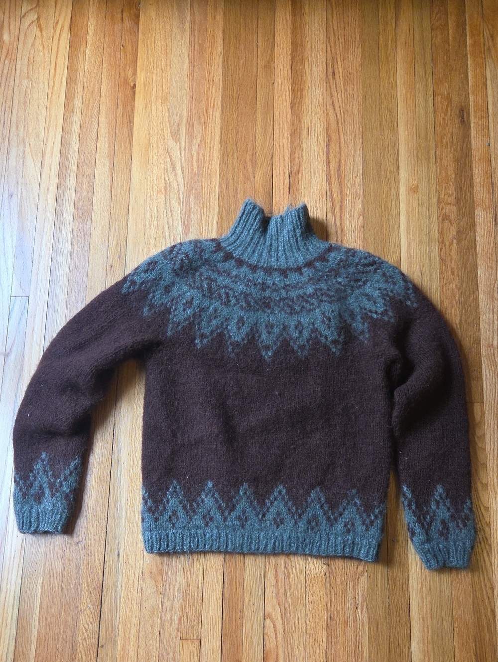 Men's Red Brown & Gray Fair Isle Wool Sweater